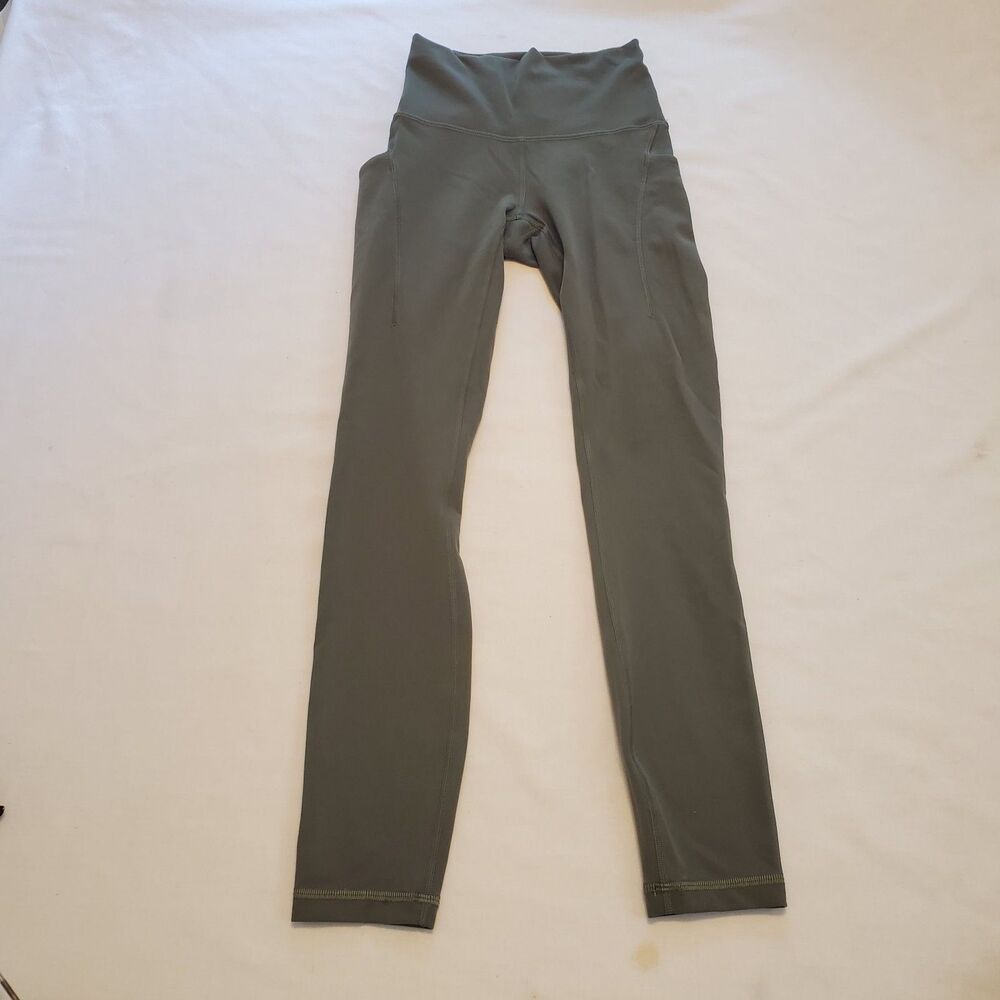 Lululemon Womens Wunder Train High Rise Leggings Olive Green 25" Sz 2 W5EPSS